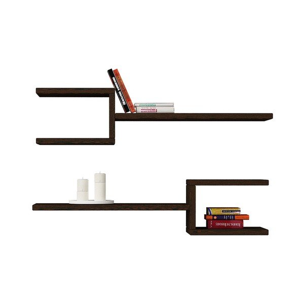 Sada 2 tmavě hnědých nástěnných polic Fork