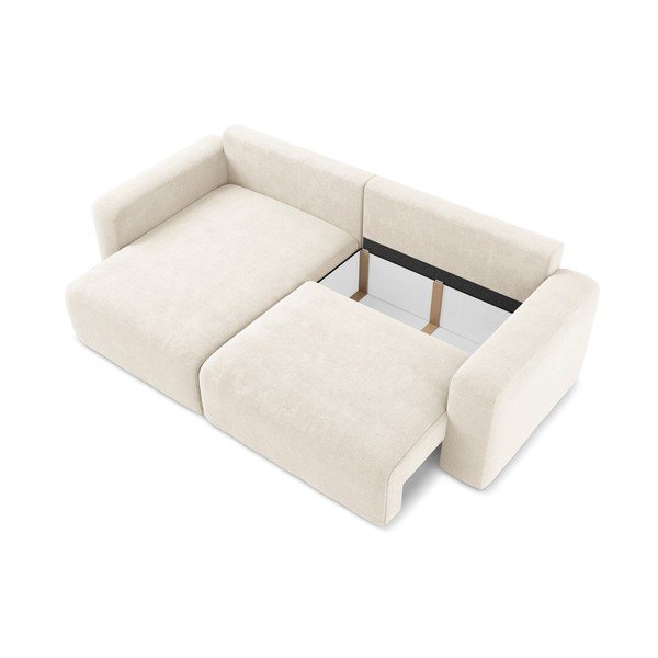 Krémová žinylková rozkládací/s úložným prostorem rohová pohovka (levý roh/s lenoškou) Kona – Makamii-image-4