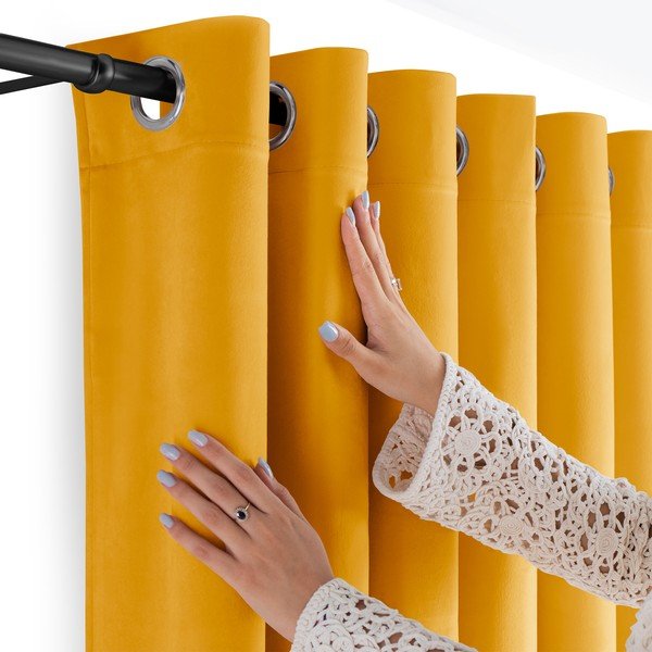 Sametový dimout závěs v hořčicové barvě 400x250 cm Velto – Filumi-image-3