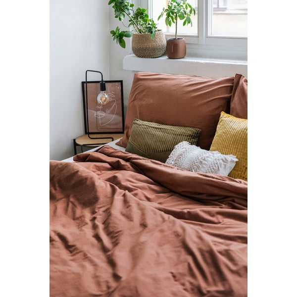 Kaštanově hnědé povlečení na dvoulůžko ze stonewashed bavlny Bonami Selection, 200 x 200 cm-image-4