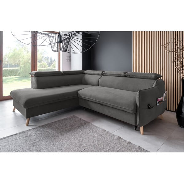 Tmavě šedá sametová rozkládací rohová pohovka (levý roh) Sweet Harmony – Miuform-image-3