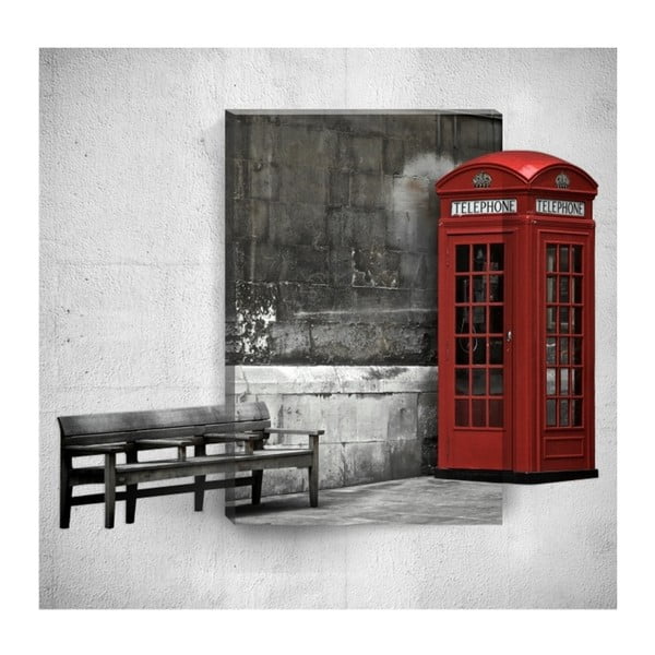Nástěnný 3D obraz Mosticx Red Telephone Booth, 40 x 60 cm