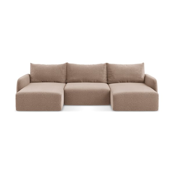 Světle hnědá rozkládací/s úložným prostorem rohová pohovka Kalena – Makamii