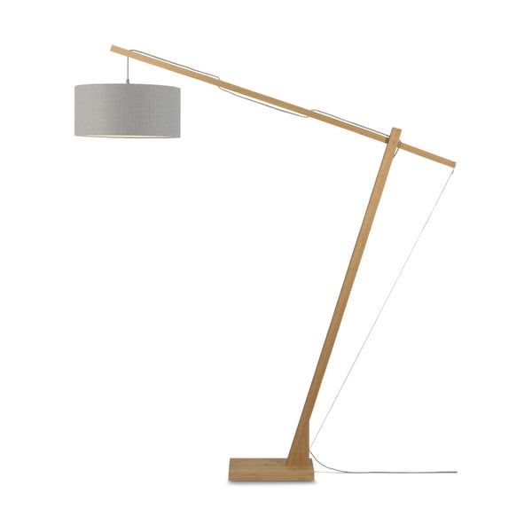 Stojací lampa se světle šedým stínidlem a konstrukcí z bambusu Good&Mojo Montblanc