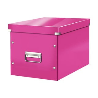 Růžový kartonový úložný box s víkem Click&Store - Leitz