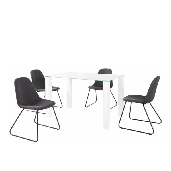 Set bílého jídelního stolu a 4 antracitových jídelních židlí Støraa Dante Colombo