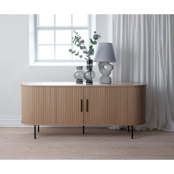 Nízká komoda v dekoru dubu s posuvnými dveřmi v přírodní barvě 76x180 cm Nola – Unique Furniture-image-1