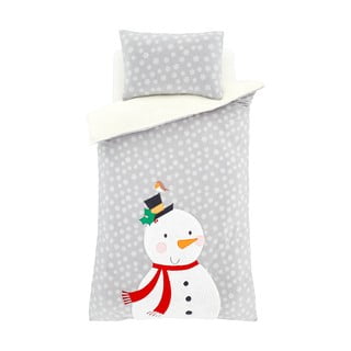 Šedé mikroplyšové povlečení Catherine Lansfield Cosy Snowman, 200 x 200 cm