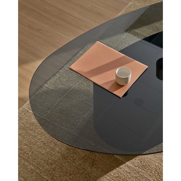 Černý konferenční stolek se skleněnou deskou 81x140 cm Olir – Kave Home-image-2