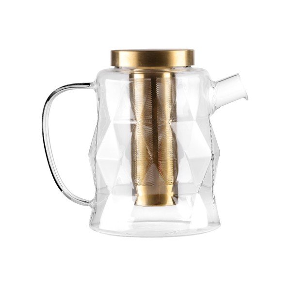 Skleněná konvice na čaj se sítkem ve zlaté barvě 1,3 l Geo – Vialli Design-image-4