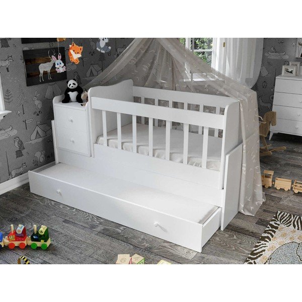 Bílá postýlka s úložným prostorem 60x120 cm Sansa – Kalune Design-image-2