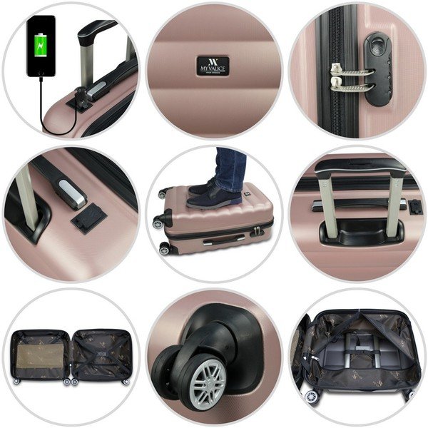 Zelený cestovní kufr na kolečkách s USB portem My Valice COLORS RESSNO Cabin Suitcase-image-4