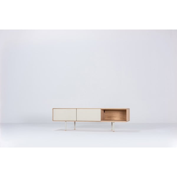 TV stolek z dubového dřeva v bílo-přírodní barvě 160x48 cm Fina – Gazzda-image-2