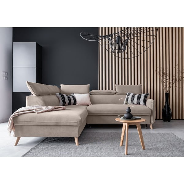 Béžová sametová rozkládací rohová pohovka (levý roh) Sweet Harmony – Miuform-image-1