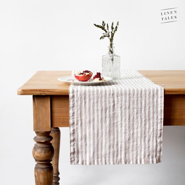 Lněný běhoun na stůl 40x200 cm Natural White Stripes – Linen Tales