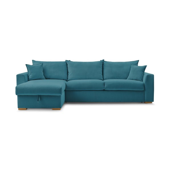 Modrá manšestrová rozkládací rohová pohovka (variabilní) Augustin – Bobochic Paris