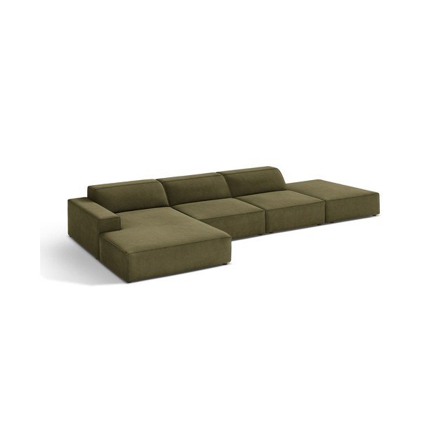 Khaki sametová modulární rohová pohovka (levý roh/s lenoškou) Jodie – Micadoni -image-2