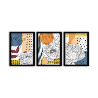 Sada 3 obrazů v černém rámu Vavien Artwork Floral IV., 35 x 45 cm
