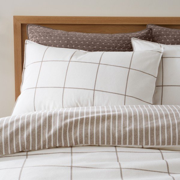 Krémové/taupe flanelové povlečení na dvoulůžko 200x200 cm Brushed Regal Check – Bianca-image-2