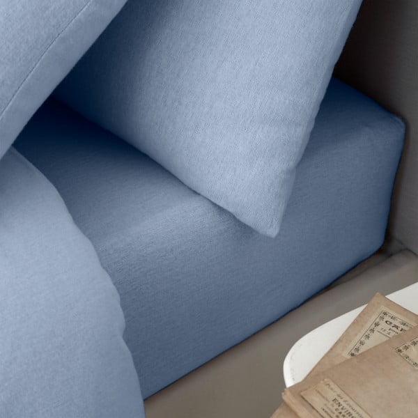 Světle modré napínací flanelové prostěradlo 150x200 cm Brushed – Catherine Lansfield-image-1