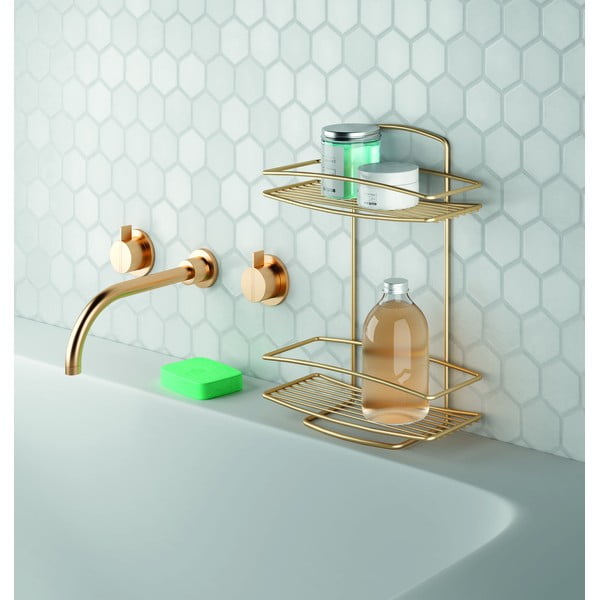 Ocelová koupelnová polička ve zlaté barvě Onda – Metaltex-image-1