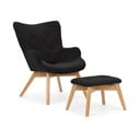Černé manšestrové křeslo s podnožkou Niko – Ropez