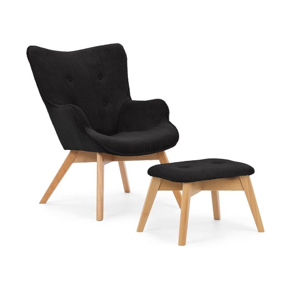 Černé manšestrové křeslo s podnožkou Niko – Ropez