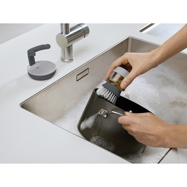 Šedý kartáč s dávkovačem a stojánkem Joseph Joseph Palm Scrub-image-3