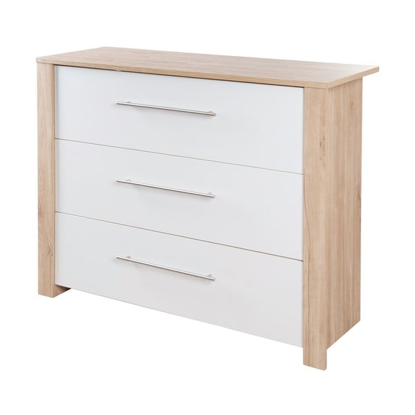 Nízká dětská komoda v dekoru dubu s přebalovacím pultem v bílo-přírodní barvě 112x98 cm – Roba-image-2