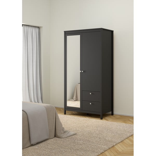 Černá šatní skříň se zrcadlem 102x199x58 cm Madrid – Tvilum-image-3