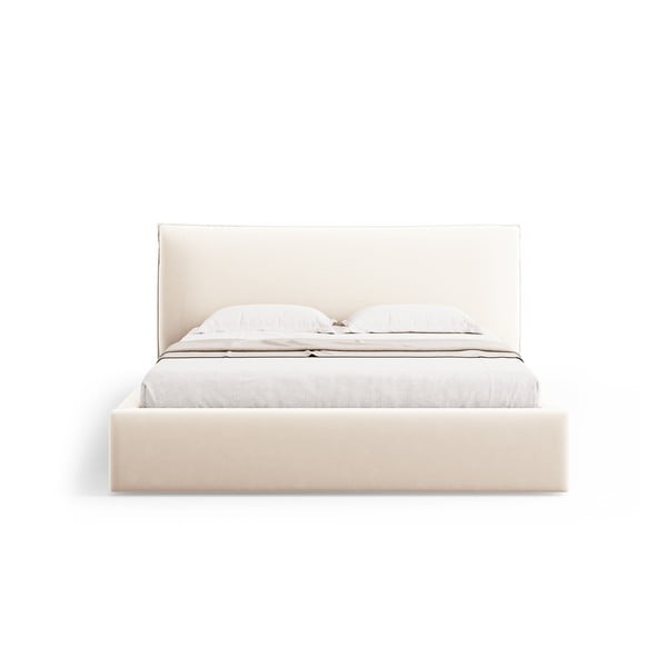 Krémová čalouněná dvoulůžková postel s úložným prostorem a roštem 160x200 cm Elio – Milo Casa-image-2