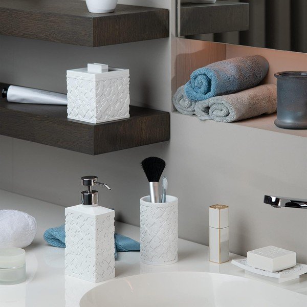 Bílý koupelnový organizér na vatové tampony z polyresinu Agda – Spirella-image-1