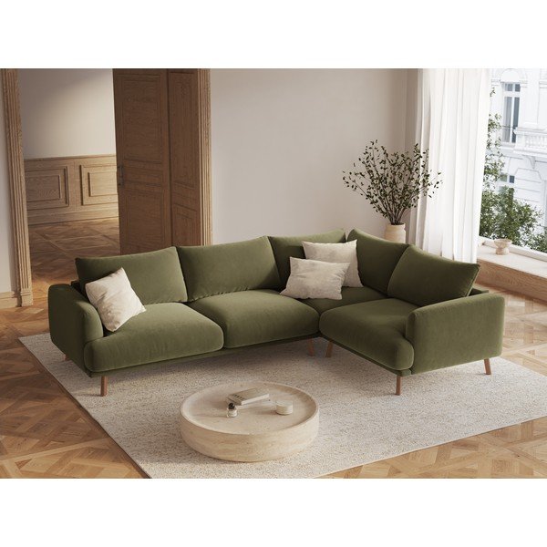 Zelená sametová rohová pohovka (pravý roh/do L) Naomi – Micadoni -image-1