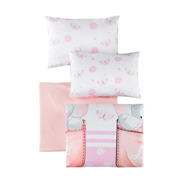 Bílé/růžové dětské povlečení do postýlky z bavlny Renforcé s prostěradlem/4dílné 100x150 cm Lovely – Mijolnir-image-2