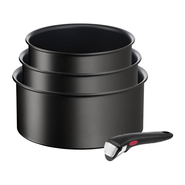 Hliníkové hrnce na indukci s nepřilnavým povrchem a odnímatelnou rukojetí v sadě 3 ks INGENO Eco Resist L3979202 – Tefal