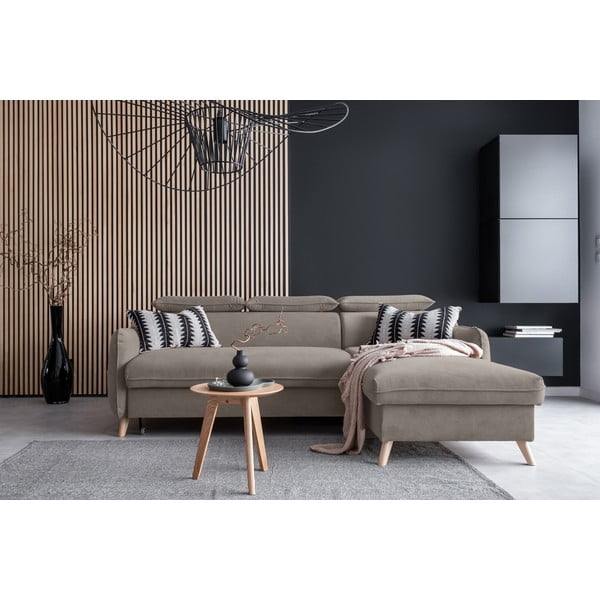 Světle hnědá sametová rozkládací rohová pohovka (pravý roh) Sweet Harmony – Miuform-image-1