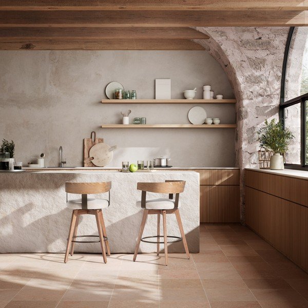 Krémové/v přírodní barvě čalouněné barové židle v sadě 2 ks s područkami Ilia – MOME-image-1