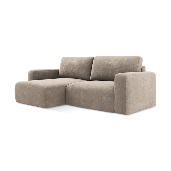 Béžová žinylková rozkládací/s úložným prostorem rohová pohovka (levý roh/s lenoškou) Kona – Makamii-image-2