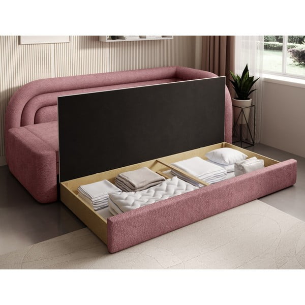 Růžová žinylková rozkládací/s úložným prostorem pohovka pravý roh 223 cm Fabillo – ELTAP-image-4