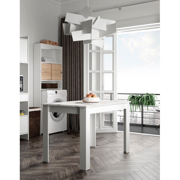 Bílý jídelní stůl s deskou v dekoru mramoru 110x70 cm Nice - TemaHome-image-1