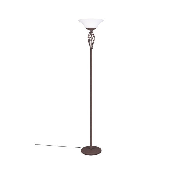 Tmavě hnědá stojací lampa se skleněným stínidlem (výška 180 cm) Rustica – Trio