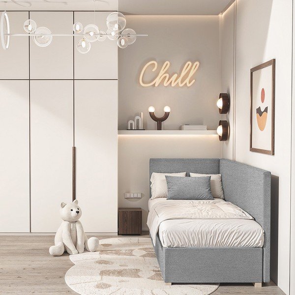 Šedá rohová dětská postel s úložným prostorem s matrací 90x200 cm Flexi – Ghado-image-1