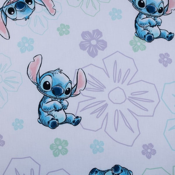 Bílé napínací bavlněné dětské prostěradlo na jednolůžko 90x200 cm Lilo and Stitch "Ohana White"  – Jerry Fabrics-image-2