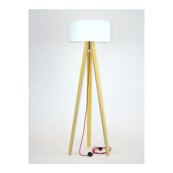 Žlutá stojací lampa s bílým stínítkem a červeným kabelem Ragaba Wanda