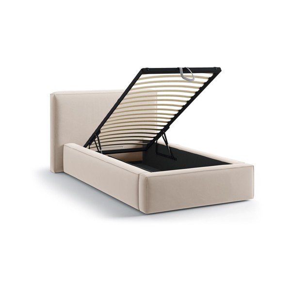 Béžová čalouněná jednolůžková postel s úložným prostorem s roštem 90x200 cm Jodie – Micadoni -image-1
