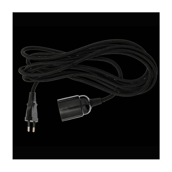 Textilní kabel s objímkou a zástrčkou, černý, 3 m
