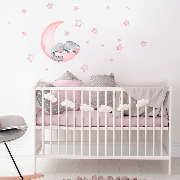 Růžové dětské samolepky na zeď Ambiance Magic Cat-image-1