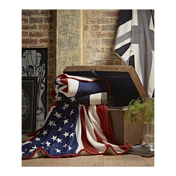 Přehoz s motivem americké vlajky Catherine Lansfield, 130 x 170 cm