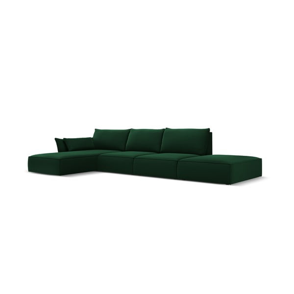 Tmavě zelená sametová rohová pohovka (levý roh/s lenoškou) Vanda – Mazzini Sofas-image-2