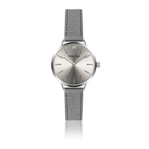 Dámské hodinky s 1 diamantem a páskem z pravé kůže v šedé barvě Walter Bach Diamond